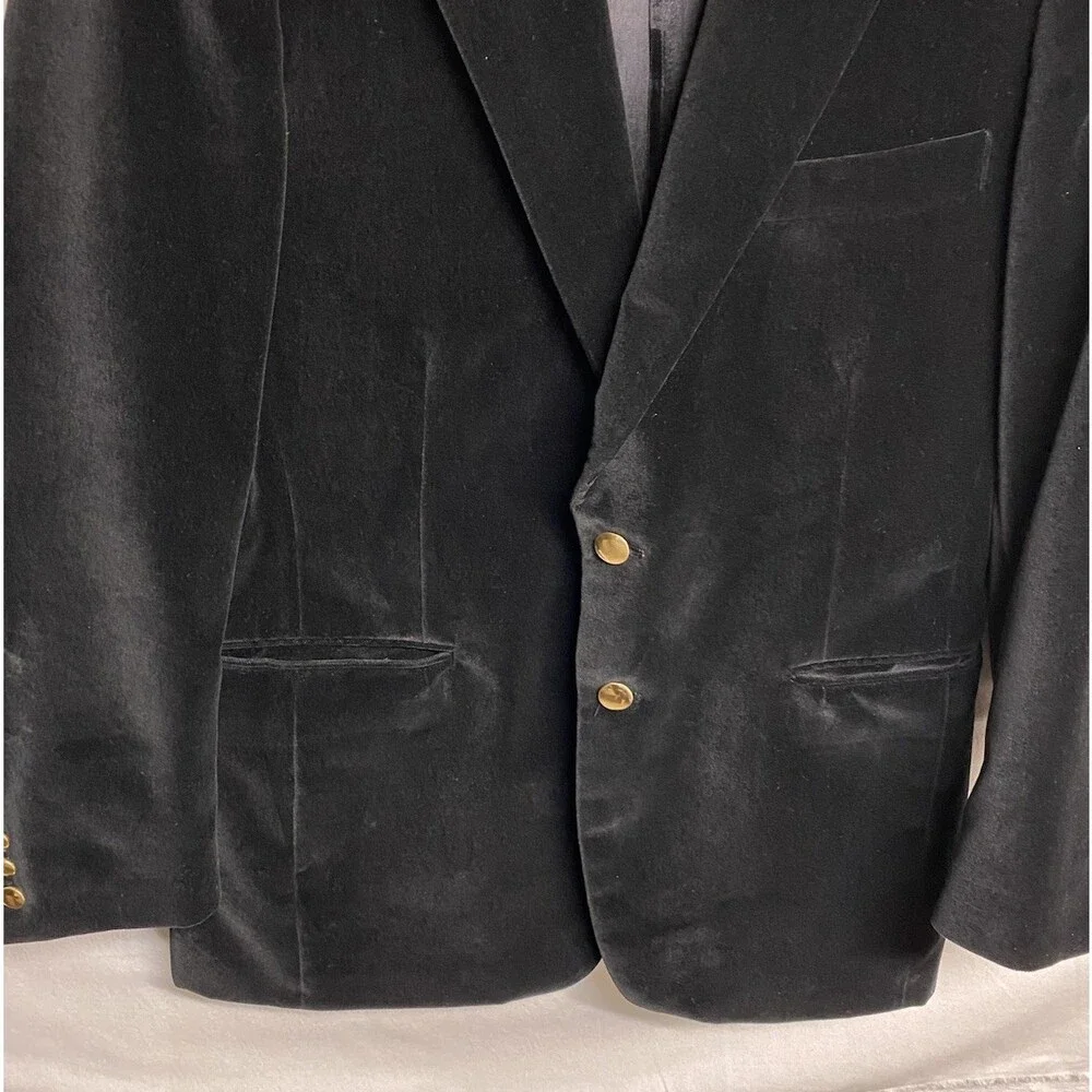 Vintage 1970s Contemporary Lines Men's Black Velvet Blazer 42 Chest Size